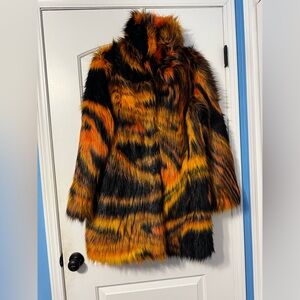 Guess by Marciano Orange and Black Faux Fur Jacket